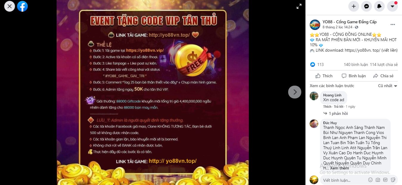 Bài post hướng dẫn người chơi nhận giftcode tân thủ trên game bài đổi thưởng Yo88