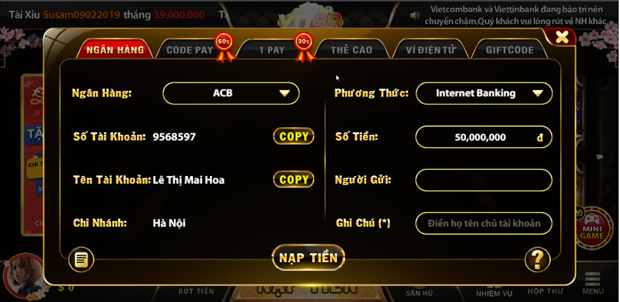 Hướng dẫn nạp tiền yo88