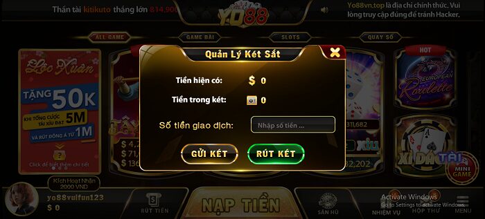 Tính năng két sắt Yo88 - ví tiền dự trữ vô cùng tiện ích dành cho game thủ